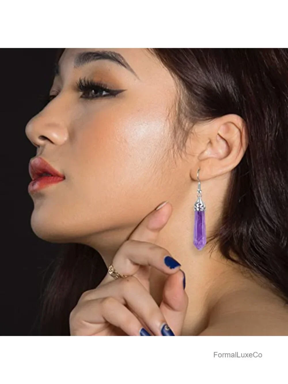 Healing Crystal Dangle Earrings Set for Women - Natural Amethyst Rose Quartz
